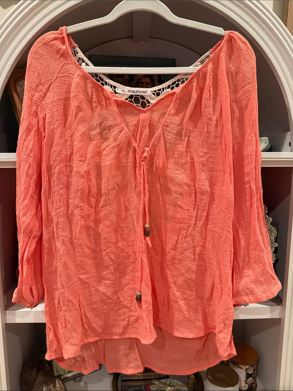 Maurices Coral Gauze Tie-Neck Tunic